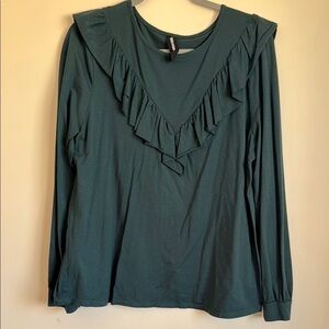 Agnes & Dora Green Ruffled Bib Collar Blouse Size XL